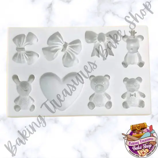 Teddy Bear, Heart & Bow Silicone Mold {3}
