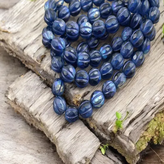 *20* 8mm Purple Washed Matte Sapphire AB Faceted Round Melon Beads {4}