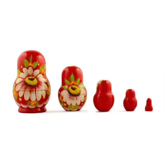 Set of 5 Daisy Flowers on Red Dress Nesting Dolls 3.5 Inches {3}