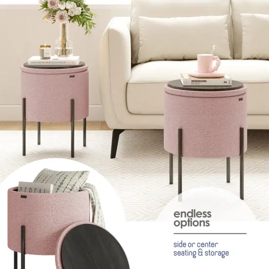 StorageBud Round Ottoman with Storage Pink {2}