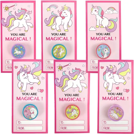 Tiny Mills 36 PACK Unicorn Cards with Unicorn Stampers for Valentine's Day Classroom Exchange {4}