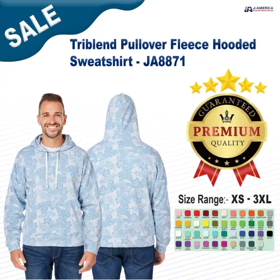 J America&reg; Triblend Pullover Long Sleeve Fleece Hooded Sweatshirt SMOK TRBLN BUFLO {2}