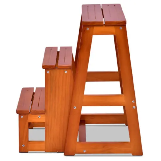 Portable Folding Step Stool Solid Pine Wood Lightweight Foldable Step Ladder for Home and Office Coffee {8}