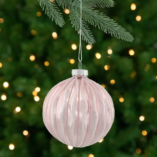 Northlight Shiny Glittered Geometric Glass Ball Christmas Ornaments - 3" (80mm) - Pink- 4ct {1}