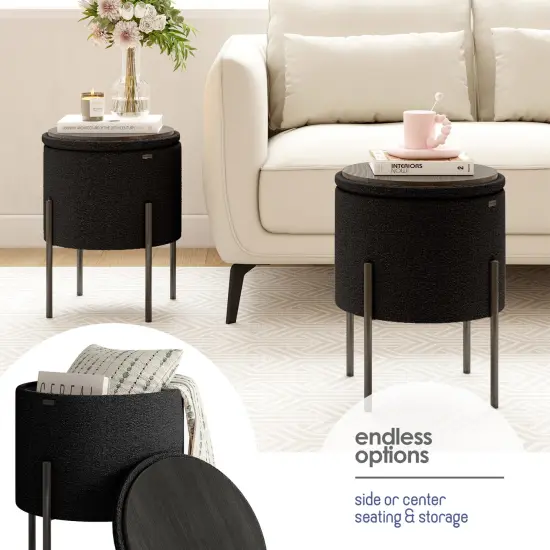 StorageBud Round Ottoman with Storage Black {2}