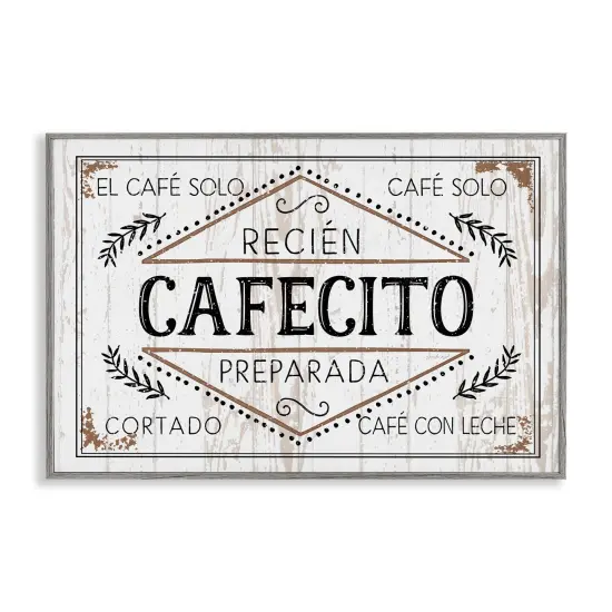 Stupell Industries Cafecito Reci&eacute;n Preparado Vintage Framed Giclee Art Gray Framed {1}