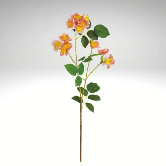 26" Wild Cottage Garden Rose Spray | Coral Faux Floral Stem {2}