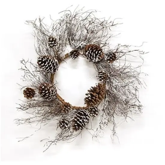 Snow Fallen Twig & Pinecone Wreath 24" {1}