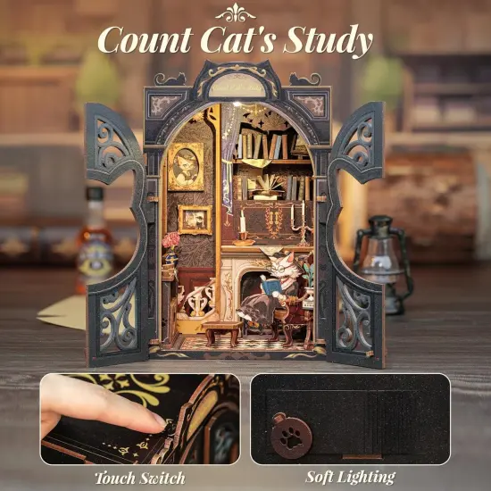 Book Nook Wizardi Miniature - Count Cat's Study Roombox Kit {3}