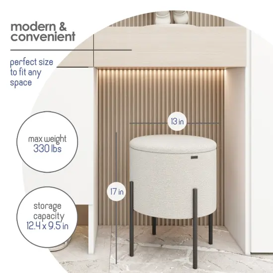 StorageBud Round Ottoman with Storage White {6}
