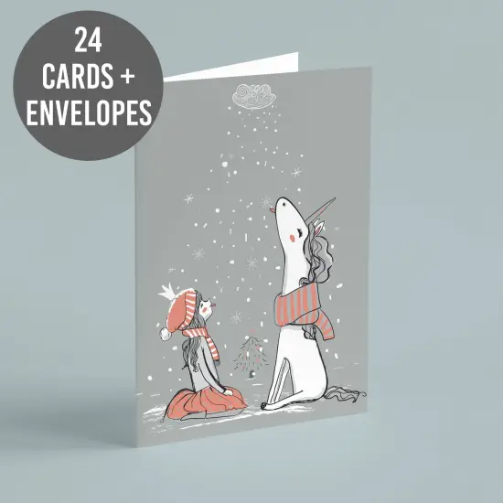 Magical Unicorn Christmas Greeting Cards Boxed Set of 24 Holiday Notecards Featuring Enchanting Unicorn and Child Design, Perfect for Kids, Girls, and Whimsical Festive Wishes {4}