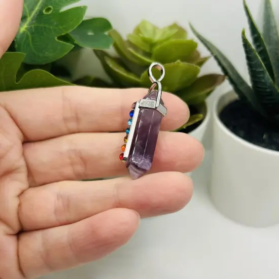 1, 4 or 20 Pieces: Purple Quartz Stone Pendants with Chakra Stones {3}