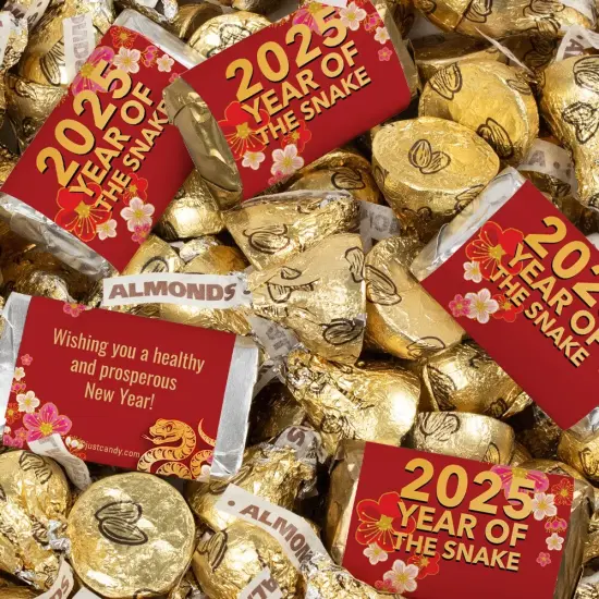 131 Pcs Chinese New Year Candy Party Favors Hershey's Miniatures and Gold Almond Kisses Chocolate by Just Candy (1.65 lbs) {1}