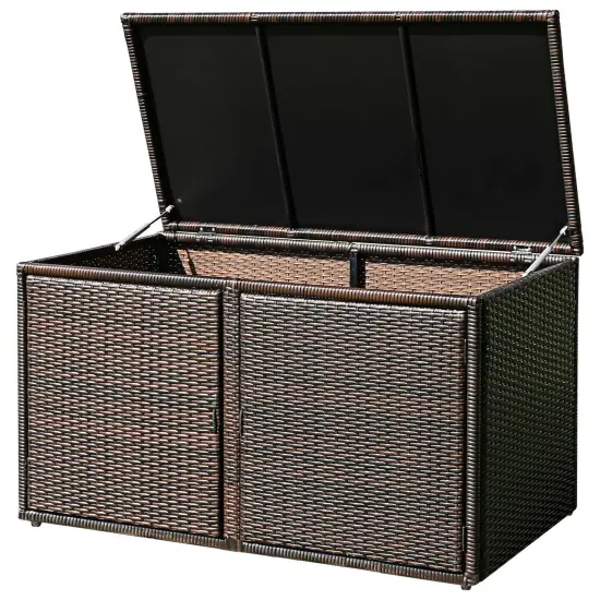 88 Gallon Garden Patio Rattan Storage Container Box Brown {7}