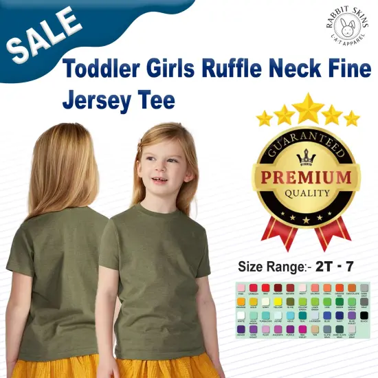 Rabbit Skins &reg; Toddler Girls' Ruffle Neck Fine Jersey Crewneck Short Sleeve Tee Carolina blue {3}