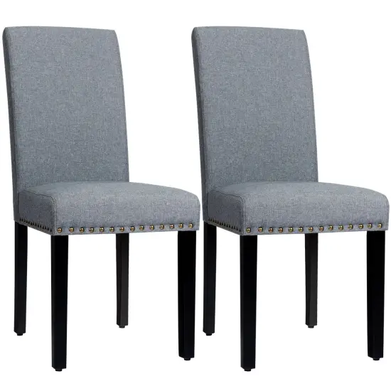 Set of 2 Fabric Upholstered Dining Chairs with Nailhead Beige {7}