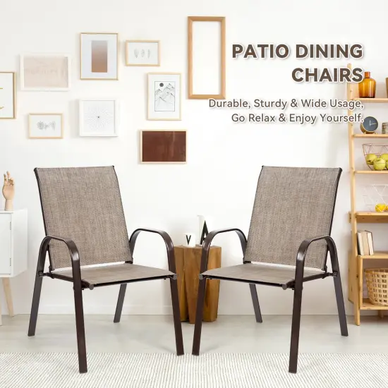 2 Pieces Patio Outdoor Dining Chairs with Powder Coated Steel Frame Grey {3}