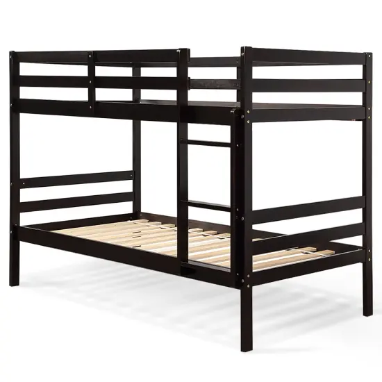 Children's Wooden Slat Design Twin Bunk Bed with Headboard and Footboard Brown {8}