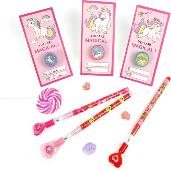 Tiny Mills 36 PACK Unicorn Cards with Unicorn Stampers for Valentine's Day Classroom Exchange {3}