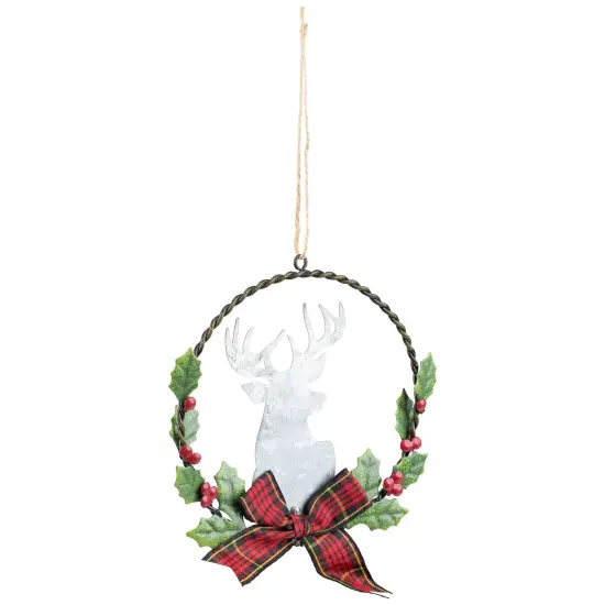 Northlight Moose with Plaid Bow Christmas Wreath Ornament - 5.5" Green {5}