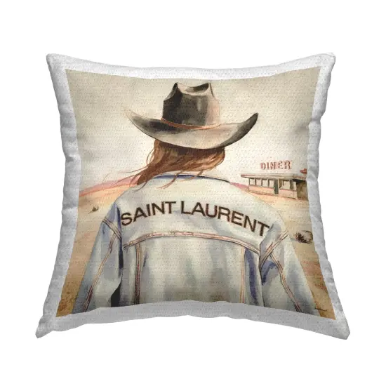 Glam Brunette Cowgirl Outdoor Printed Pillow Design by Amanda Greenwood, 18 x 7 x 18 {1}