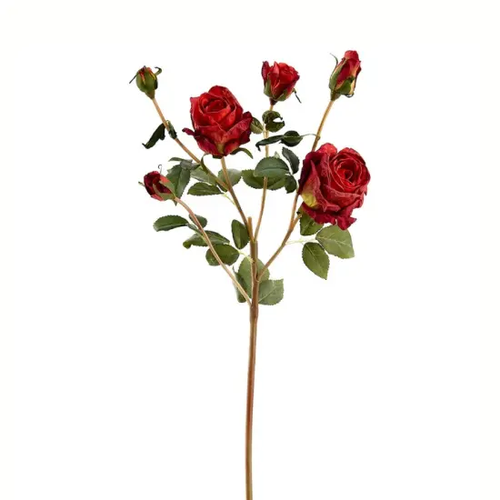 27.5" Artificial Red Rose Spray | 3 Flowers & 3 Buds with Vintage Dried Flower Look {2}