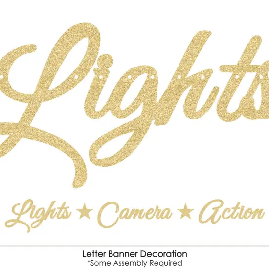 Big Dot of Happiness Red Carpet - Movie Party Letter Banner Decor 36 Cutouts & No-Mess Real Gold Glitter Lights Camera Action Banner Letters {7}