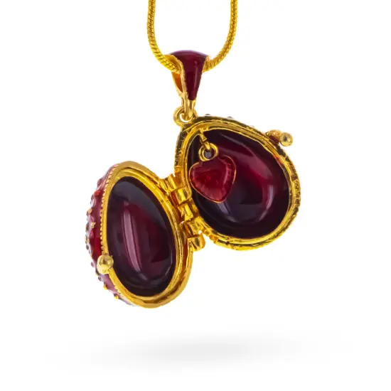 Red Enamel Crystal Cross with Heart Charm Royal Egg Pendant Necklace {3}