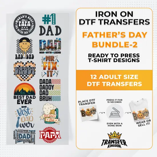 Father's Day Bundle Iron on DTF Transfer Bundle 2 - 12 Best Seller Ready To Press T-shirt Designs {1}