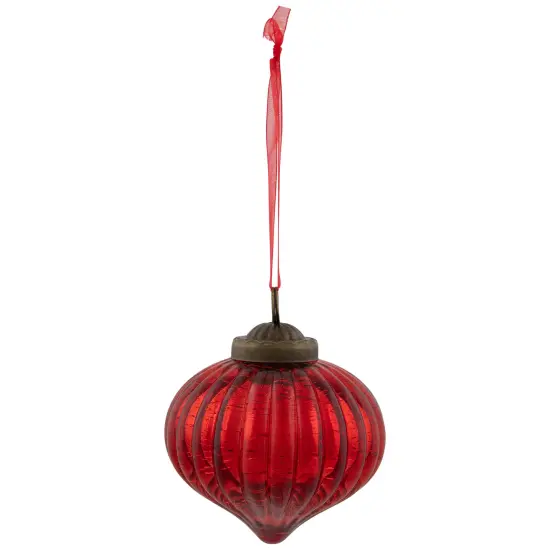 Northlight 3" Red Crackle Glass Onion Christmas Ornament {3}