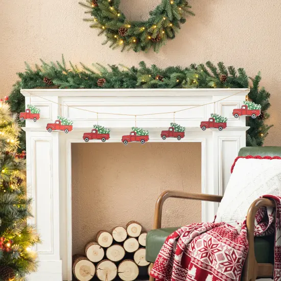 Set of 2 6''L Metal Jute Strand Adorned Garlands With 8 Red Trucks 2pk Red Truck {6}