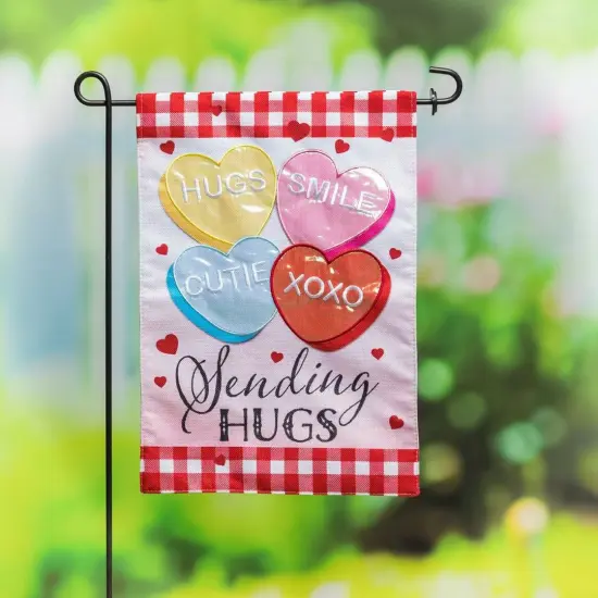 Sending Hugs Valentine Garden Flag 2 Sided Burlap {2}