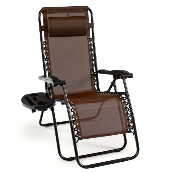 Outdoor Folding Zero Gravity Reclining Lounge Chair with Utility Tray Dark Red {11}