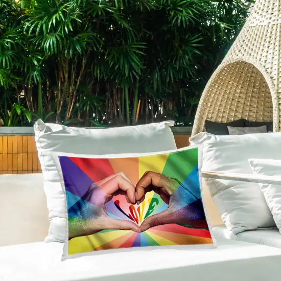 Rainbow Love Hands Symbol Outdoor Printed Pillow Design by Reinders, 14 x 7 x 20 {2}