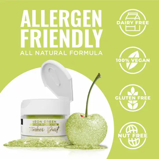Bakell - Neon Green Tinker Dust Edible Glitter (5g, 1x Jar) for Food, Desserts, and Beverages! {4}