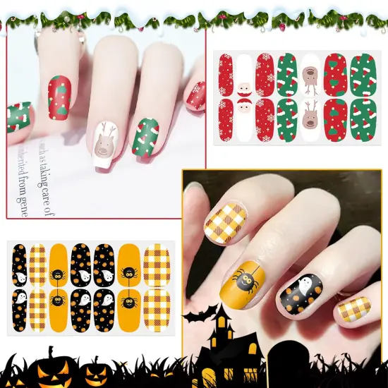 20 Sheets Mixed Halloween & Christmas Nail Wraps Stickers {5}