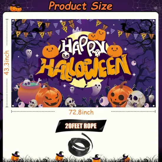 Happy Halloween Backdrop - 72x44 Inch (Purple) {2}