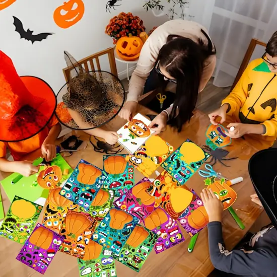 64 Sheets Halloween Crafts Pumpkin Make a Face Stickers for Kids {5}