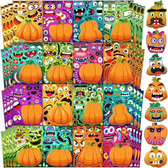 64 Sheets Halloween Crafts Pumpkin Make a Face Stickers for Kids {1}