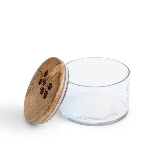 Leafy Twig Glass Jar/Container with Wooden Lid-700 ml {3}