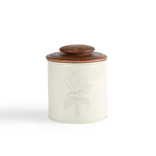 Esana Metal Canister with Wooden Lid - Eggshell - Stylish & Functional Kitchen Storage-900ml {2}