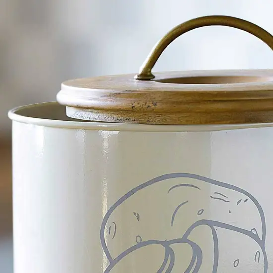 Metal Potato Storage Bin with Wooden Lid - Durable & Stylish Kitchen Canister-6.9X6.9X11" {3}