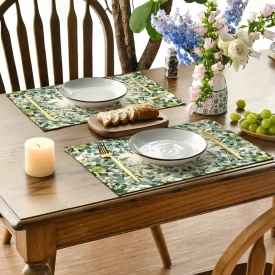 Set of 4 Eucalyptus Butterfly Summer Placemats - 12x18 Inch (Beige/Green) {3}