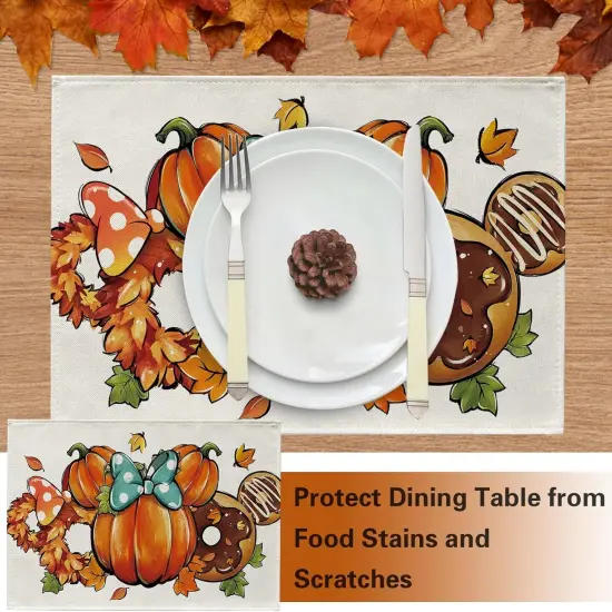 Set of 4 Autumn Pumpkin Wreath Doughnut Placemats - 12 x 18 Inch {5}