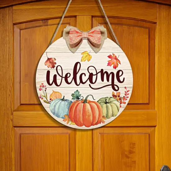 Door Sign Fall Welcome Sign Autumn Pumpkin Wood Door(Pastel shades) {1}