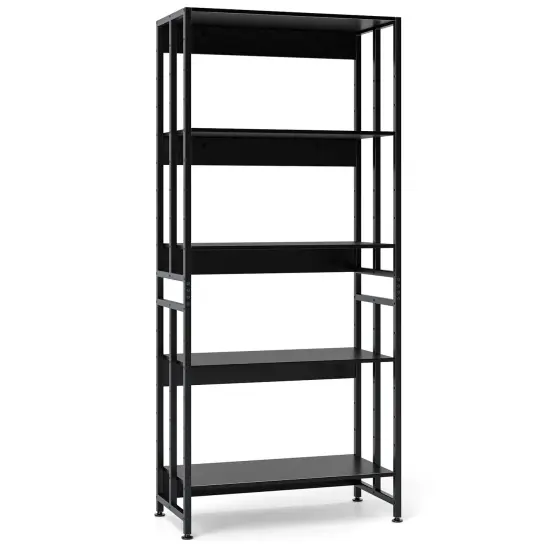 5-Tier Bookshelf with Adjustable and Tiltable Shelves Black {1}