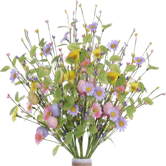 6 Pack Easter Egg Picks,17 Inch Tall Artificial Easter Flower and Berry Stems with Green Leaves {1}