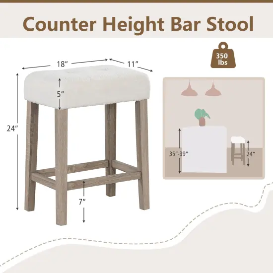 Modern Counter Height Bar Stools Set of 2 with Rubber Wood Legs-Beige {5}