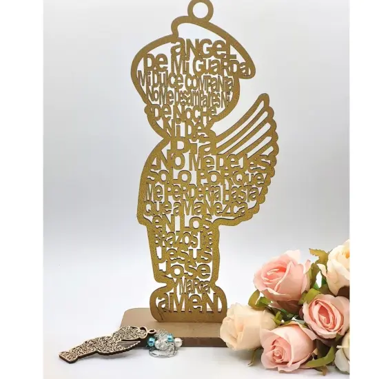 12pcs Wood Religious Centerpiece Cross Angel Boy w/ Stand Gold {2}