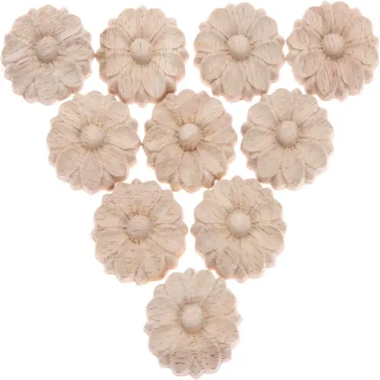 10-Pack Wood Rosettes Little Onlay Appliques, Unpainted Round Flower Carving Craft Decals for Home Chests Cabinet Door Cupboard Dresser Bed Wall Pew Wardrobe Furniture Decor (Dia-3cm/1.18") {1}